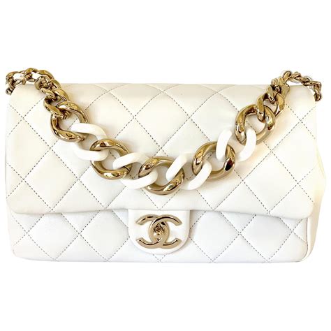 chanel white bag new|white chanel bag with gold chain.